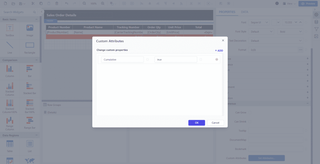 Set custom property | Reporting Tools