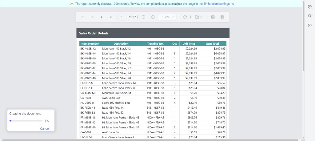 Shows a part of the data at a time | Reporting Tools