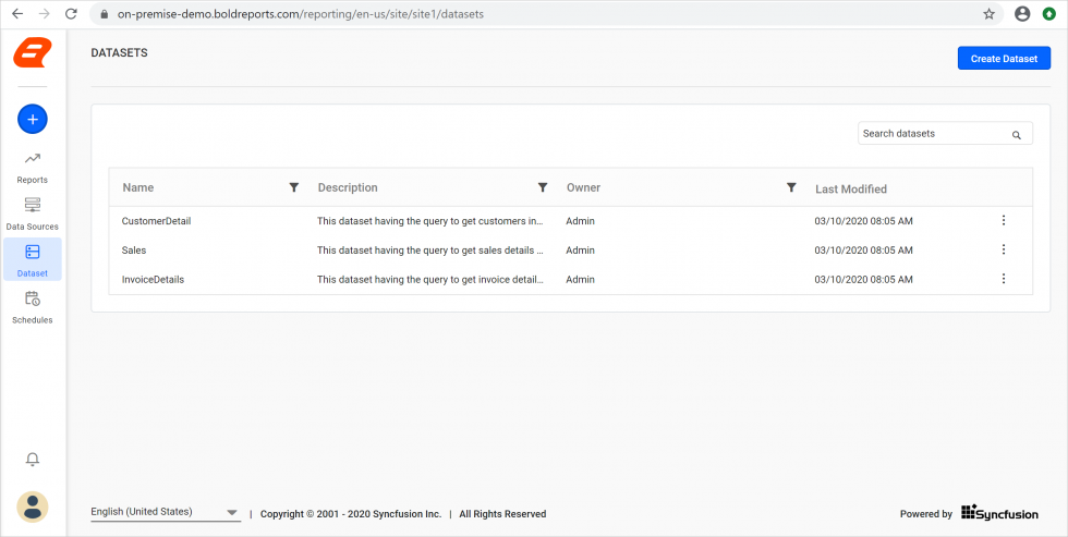 Shared data set listed in server