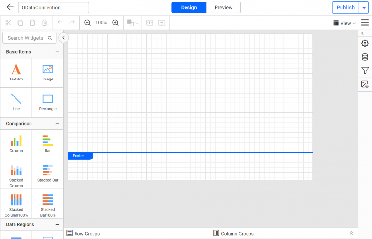 Blank report in editing view