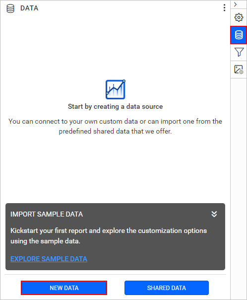 Data pane with highlighted new data button
