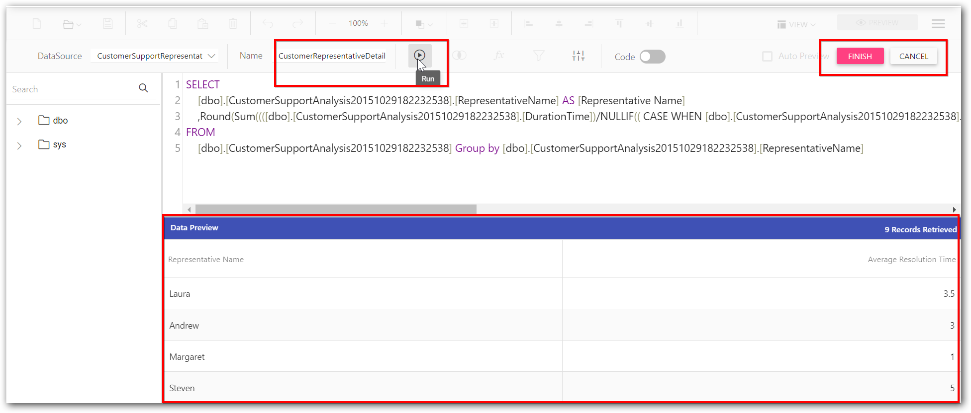 Extract and display the customer representative data