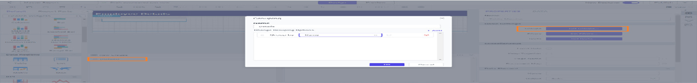 Master table showing employee data grouped by name