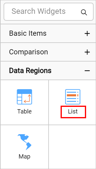List report item in item panel