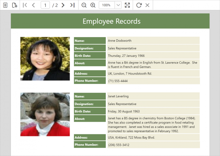 Preview: Employee Records in Mail-Merge Format