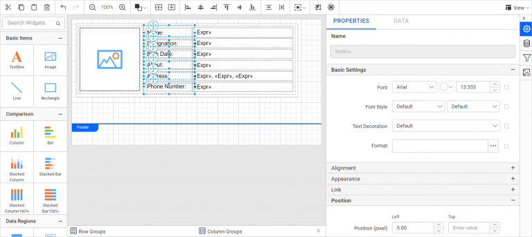 Selecting Report Items