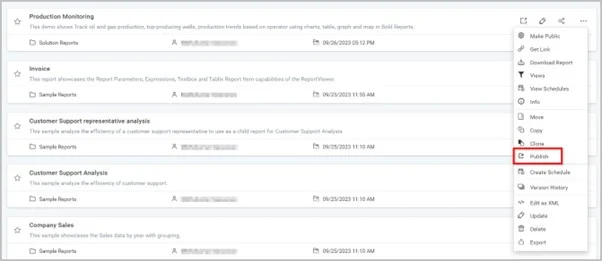 Report publish option used to share the report with multiple tenants.