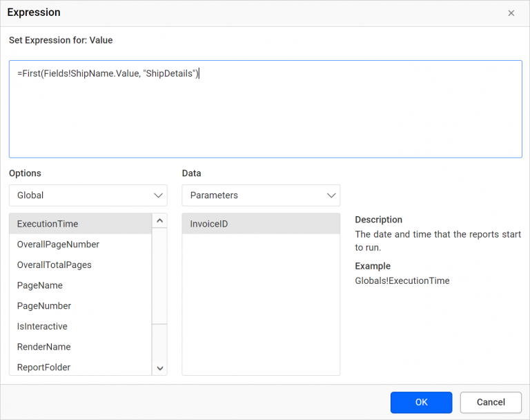 Expression Builder with Data Set Field