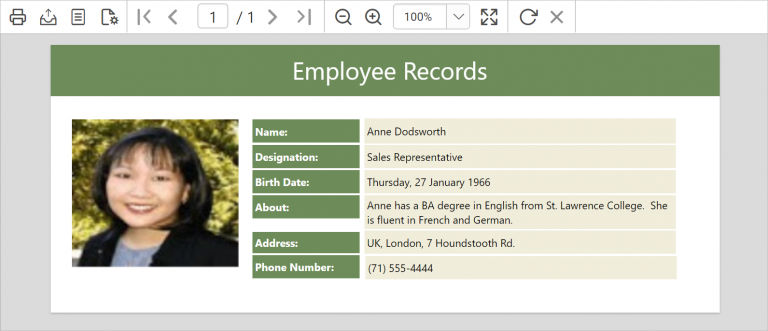 Image loaded from database into the report