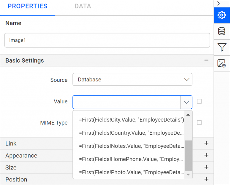 Set value from data set
