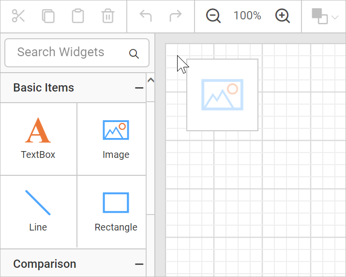 Drag and drop an image report item to design surface