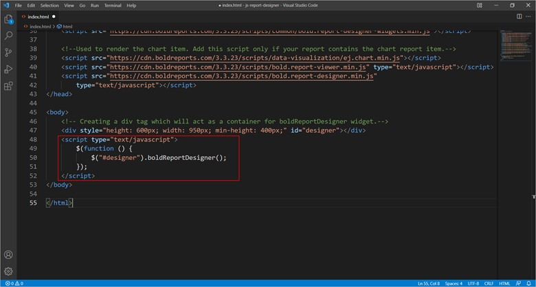Initializing the Report Designer widget