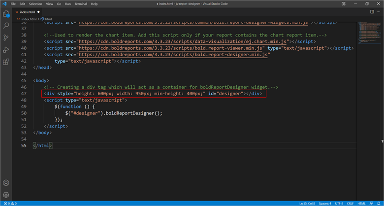 Render the Report Designer widget