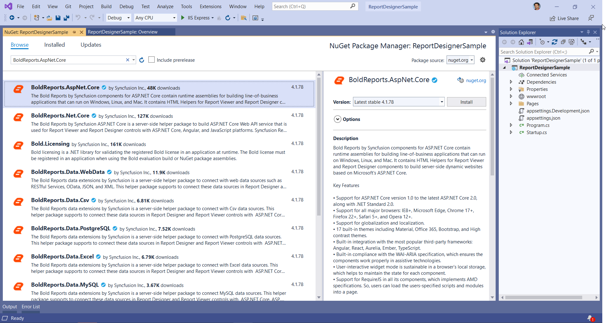 Choose NuGet package | Bold Reports