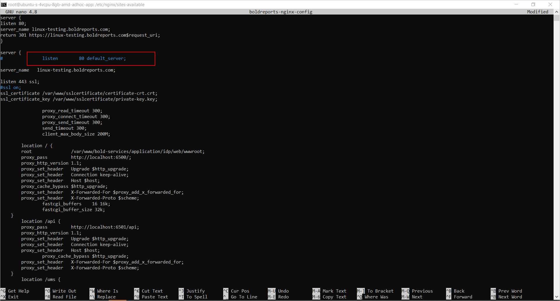 Comment the following marked line in the Nginx config file