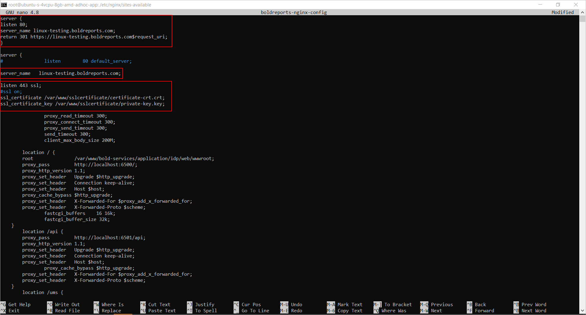 Uncomment the marked lines in the Nginx config file