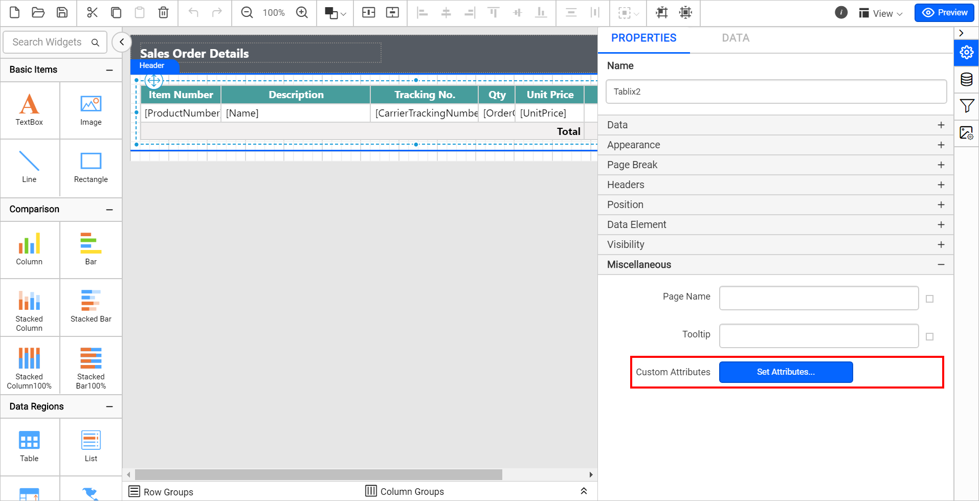 Select the Set Attributes option in the Properties panel