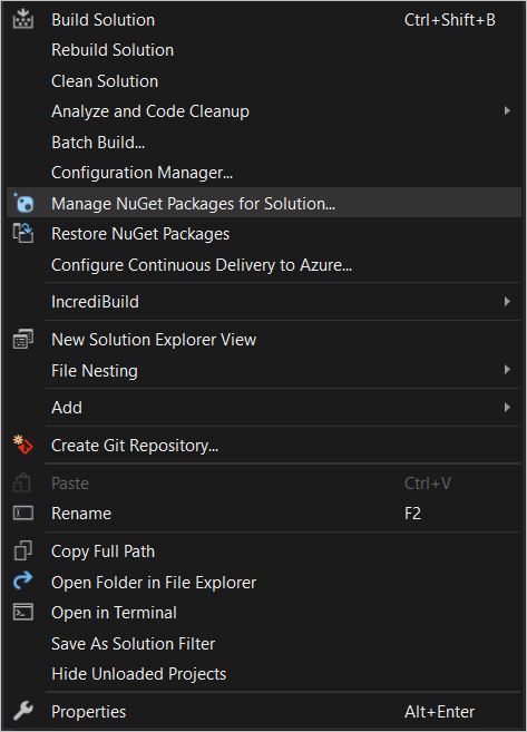 Manage Nuget Packages for Solution option | Report Tools Software