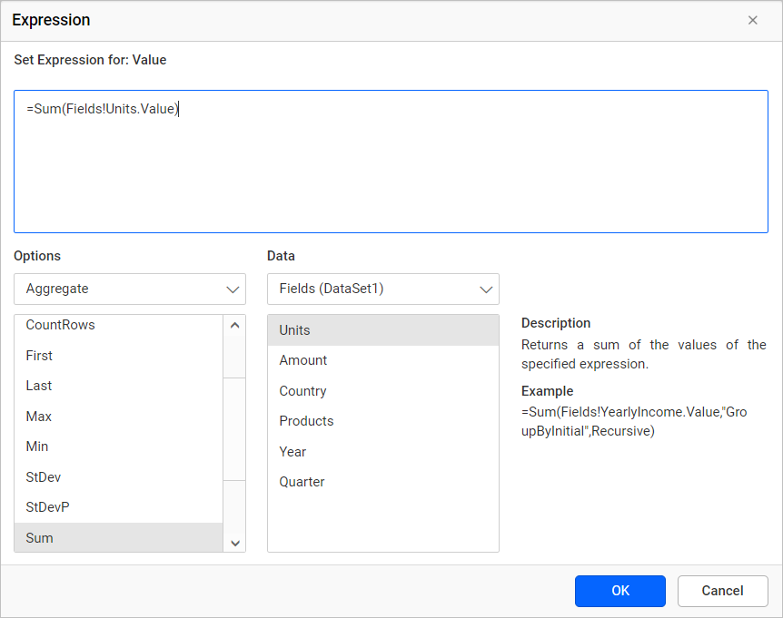 Insert expression in text field