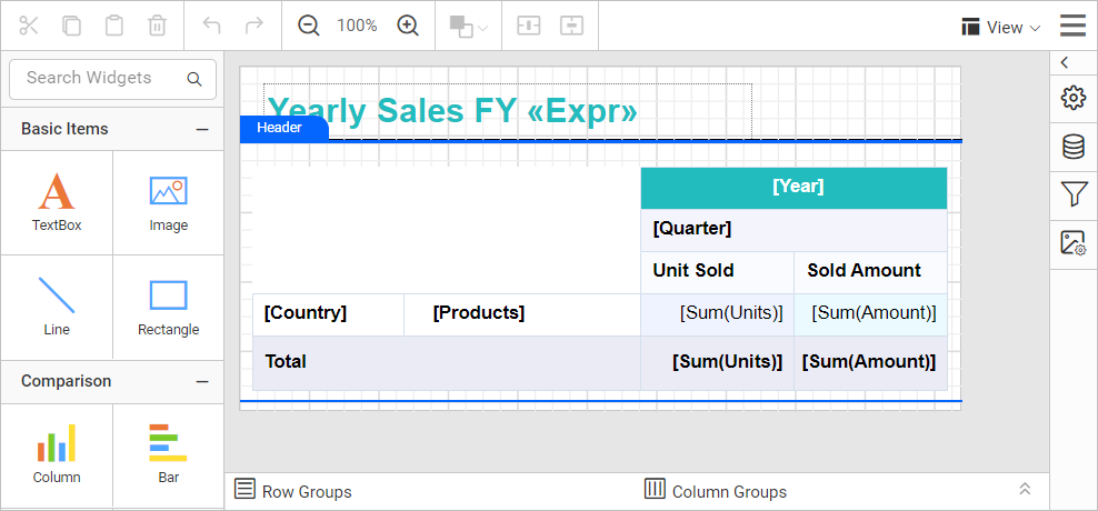 Modify report header