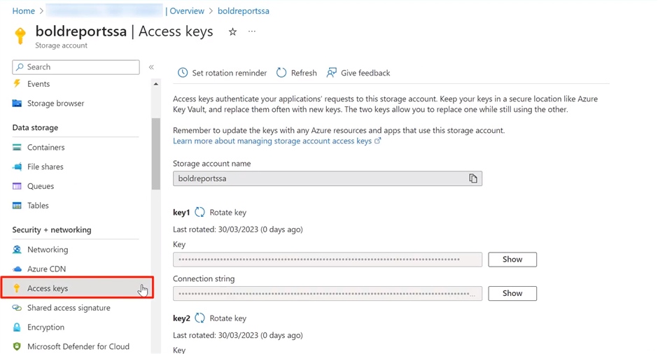 Account Access key page