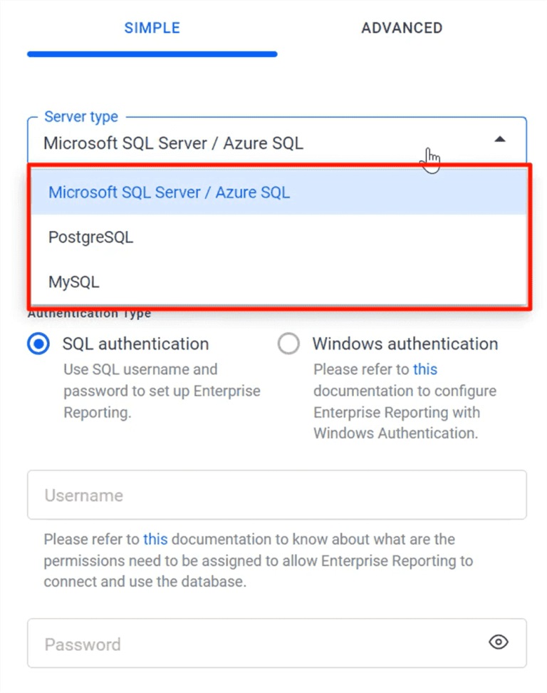 Existing Database Page | Reporting Tools
