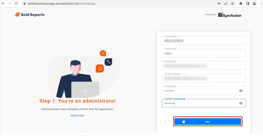 Activation of Bold Reports account using online credentials.