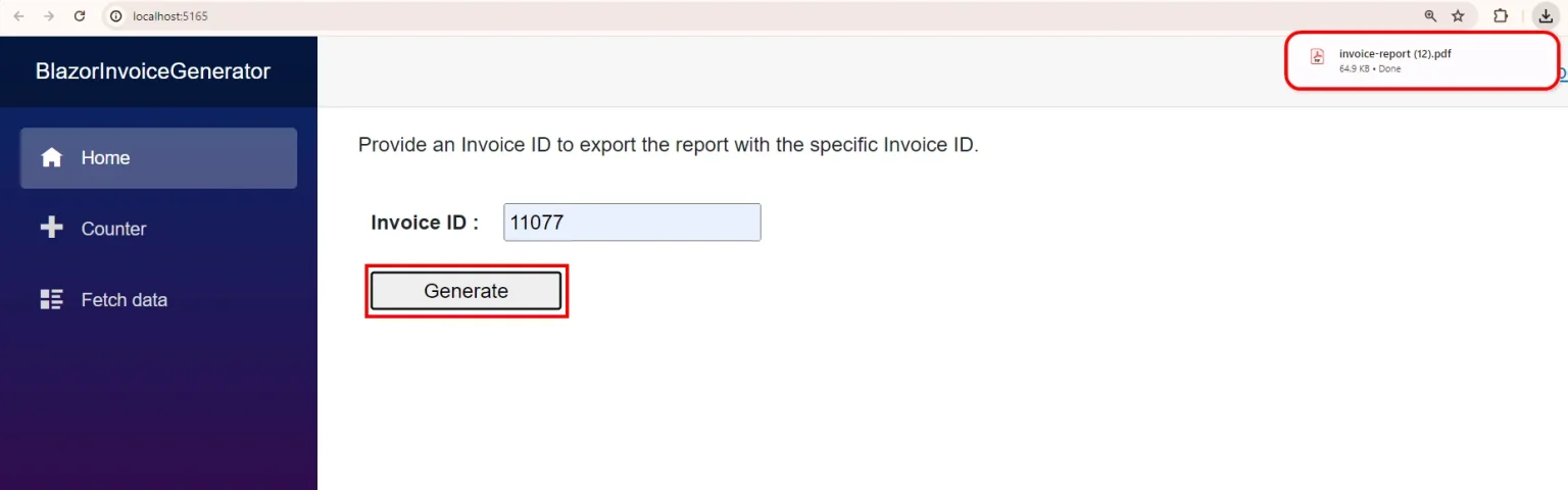 Report Exported in PDF format using invoice ID.