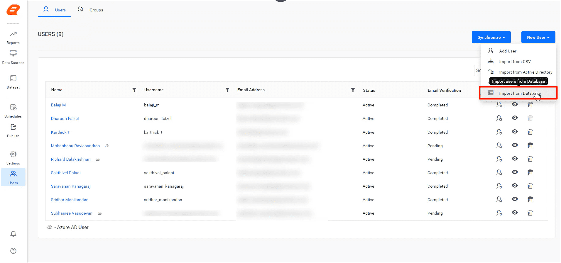 Choose Import from Database Option. | Reporting Tools