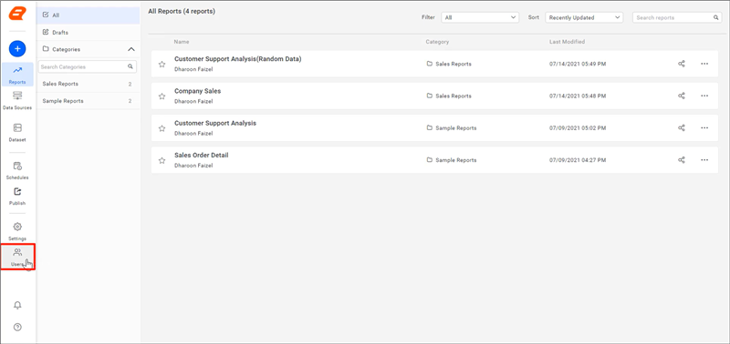 Click Users in the Left Navigation Bar | Reporting Tools