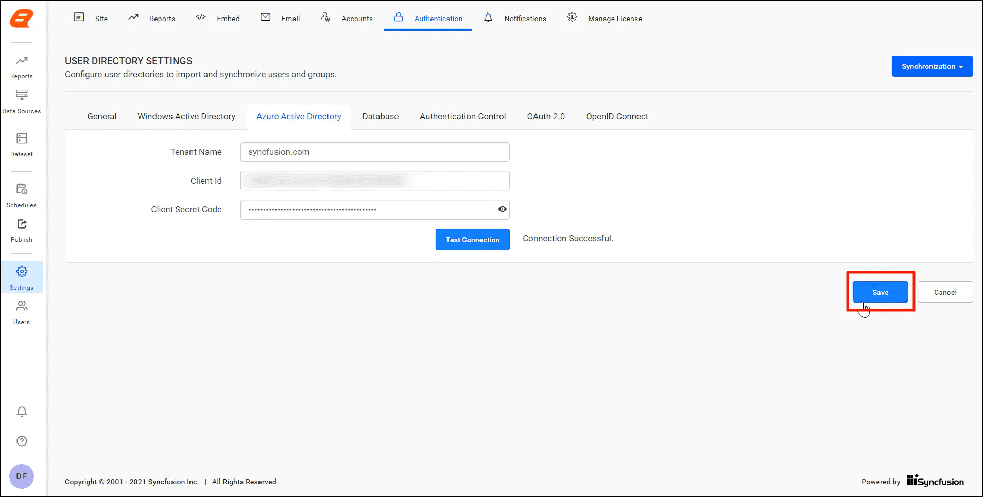 Enter the values in the Necessary Fields | Synchronize Users
