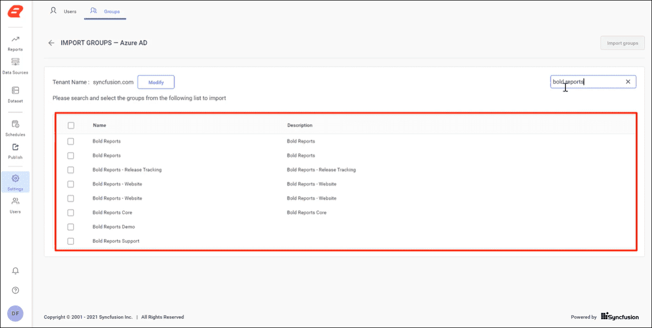 Import Groups Page | Reporting Tools