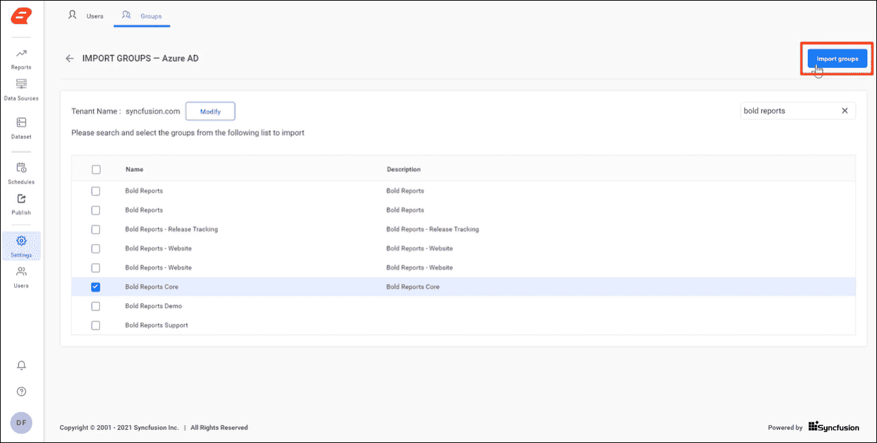 Select the Groups | Reporting Tools