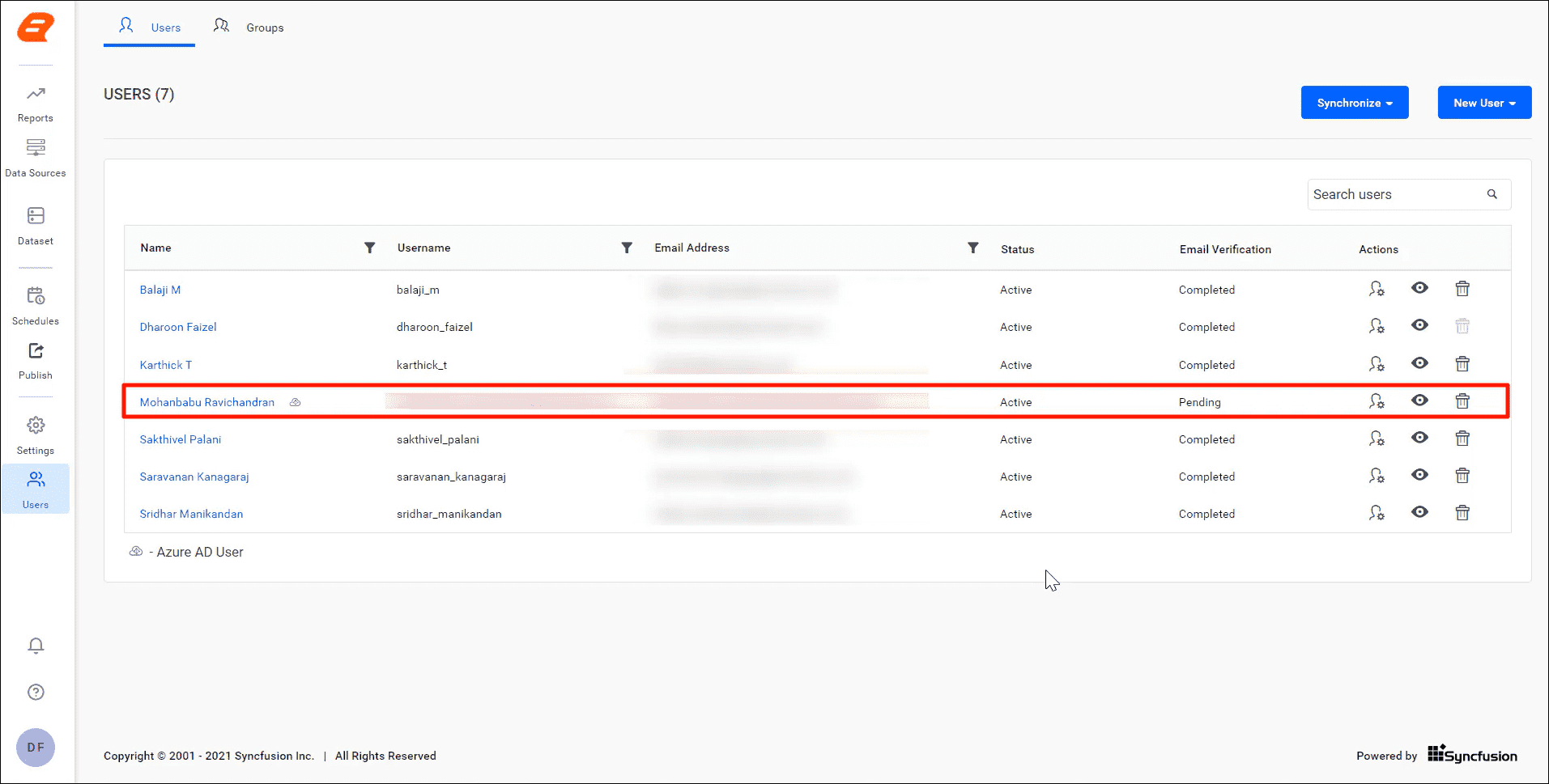 Users imported from Azure AD | Reporting Tools