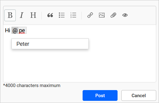 Mention users in the comment | Reporting Tools