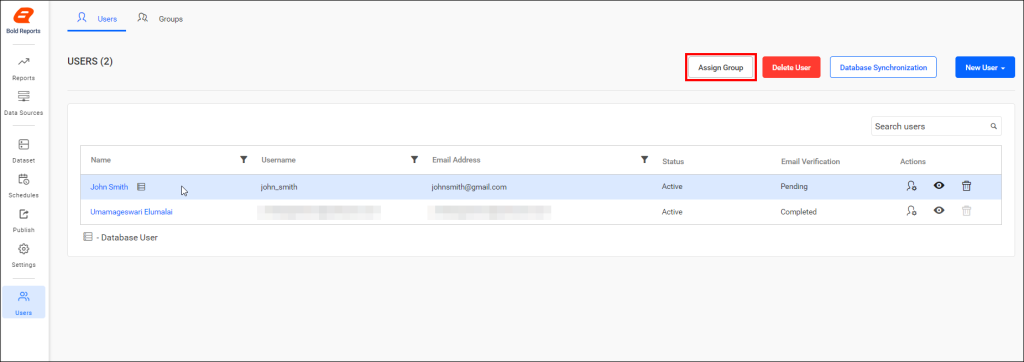 Clicking Assign Group at the top of the panel. | Reporting Tools