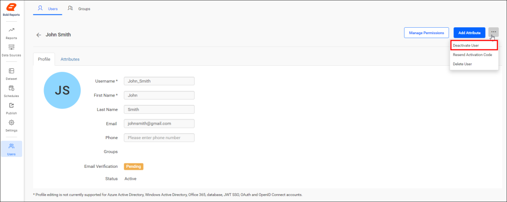 Deactivating Users | Reporting Tools