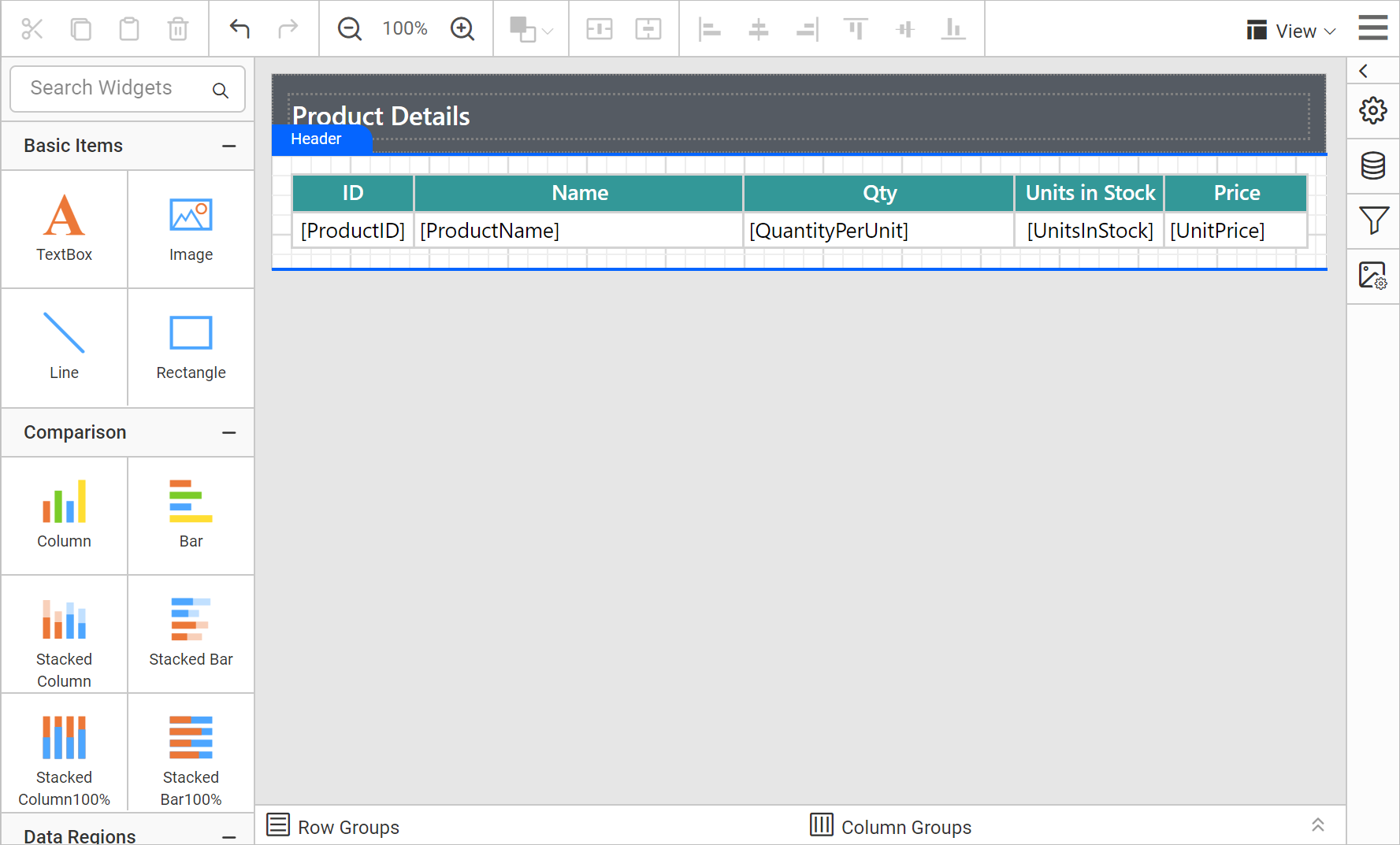Product Details report design