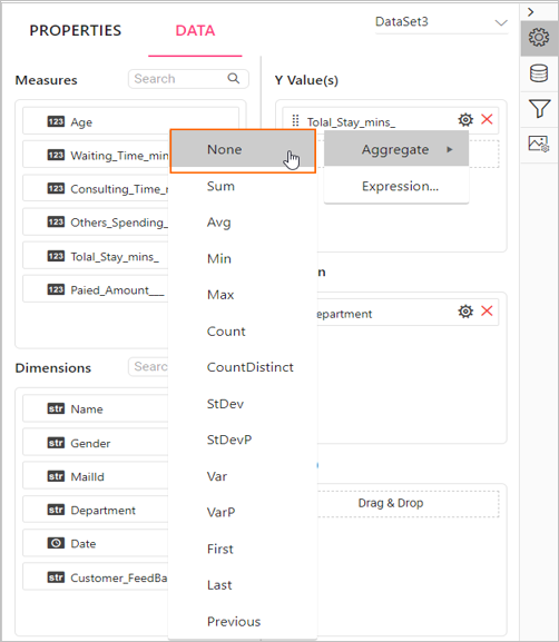 reset aggregate function for chart series