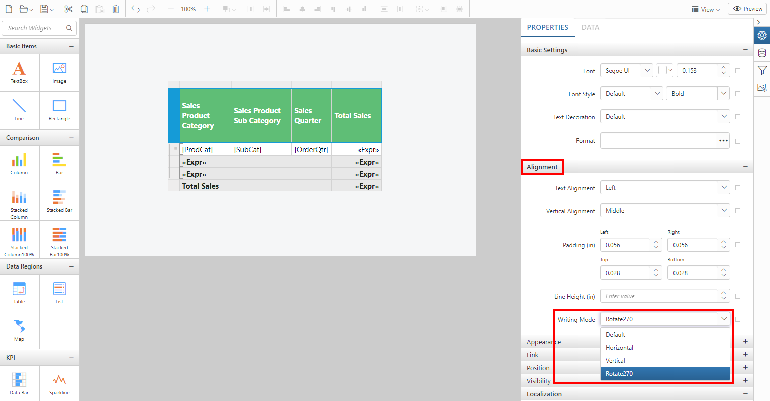 Writing mode property