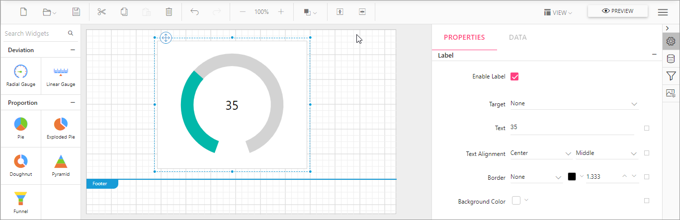 Adding a label to a gauge in Report Designer