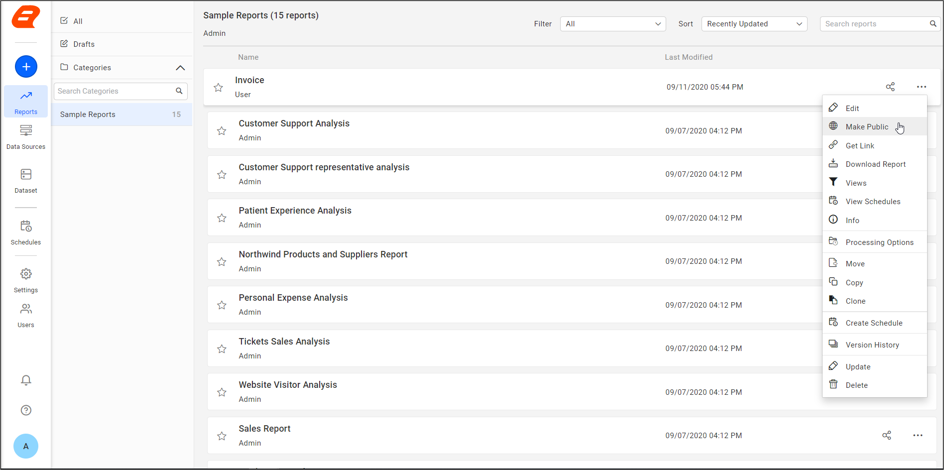 Administrators can make a report public in Cloud and Enterprise Reporting