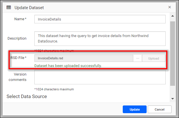 Change file while updating dataset | Report Tools Software
