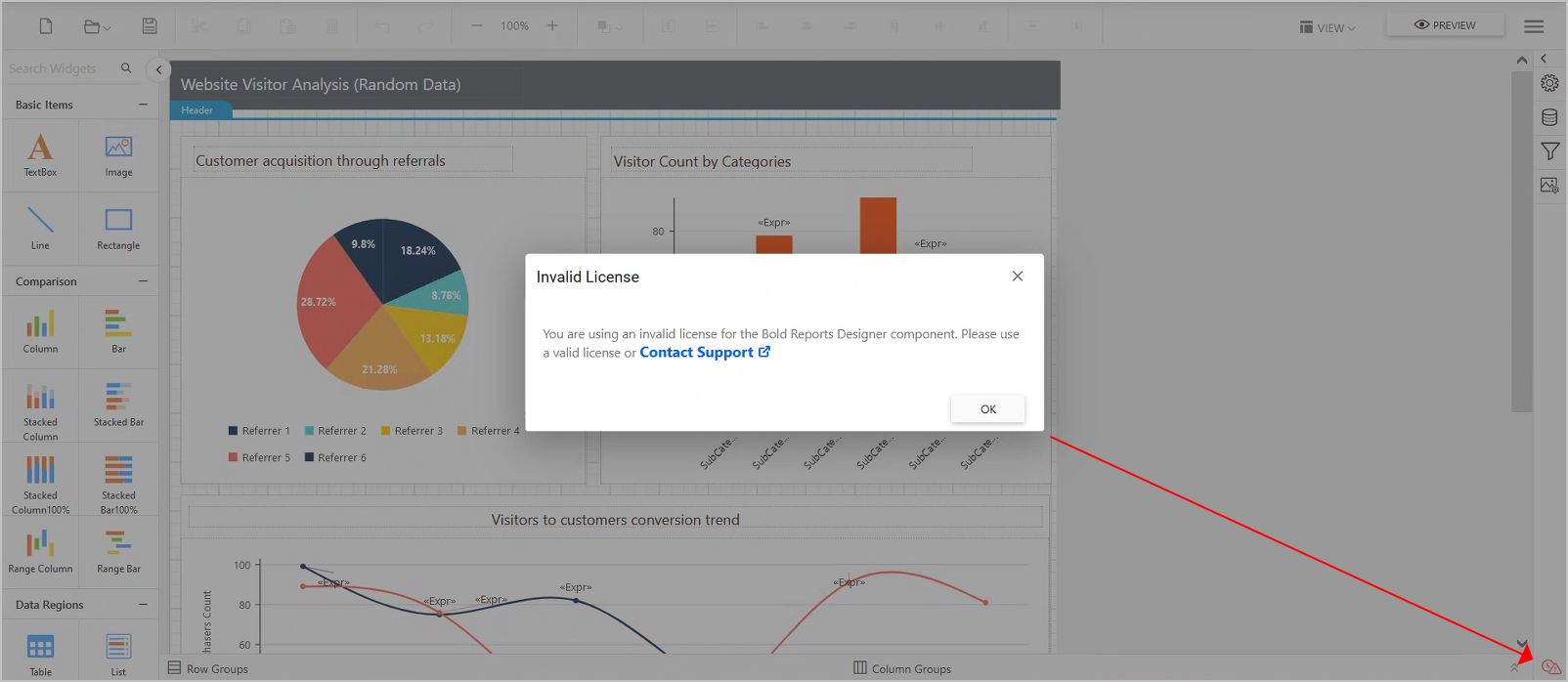 Designer License Message | Report Tools Software