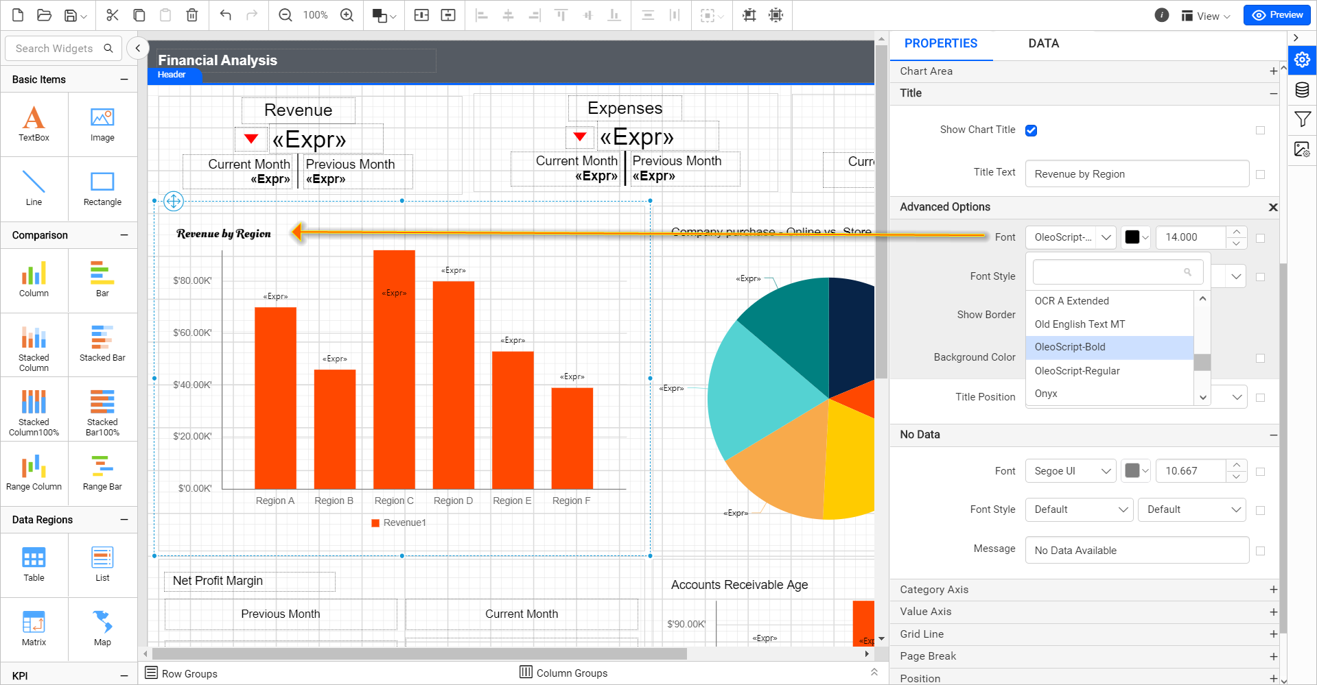 Font Style property panel | Report Tools Software