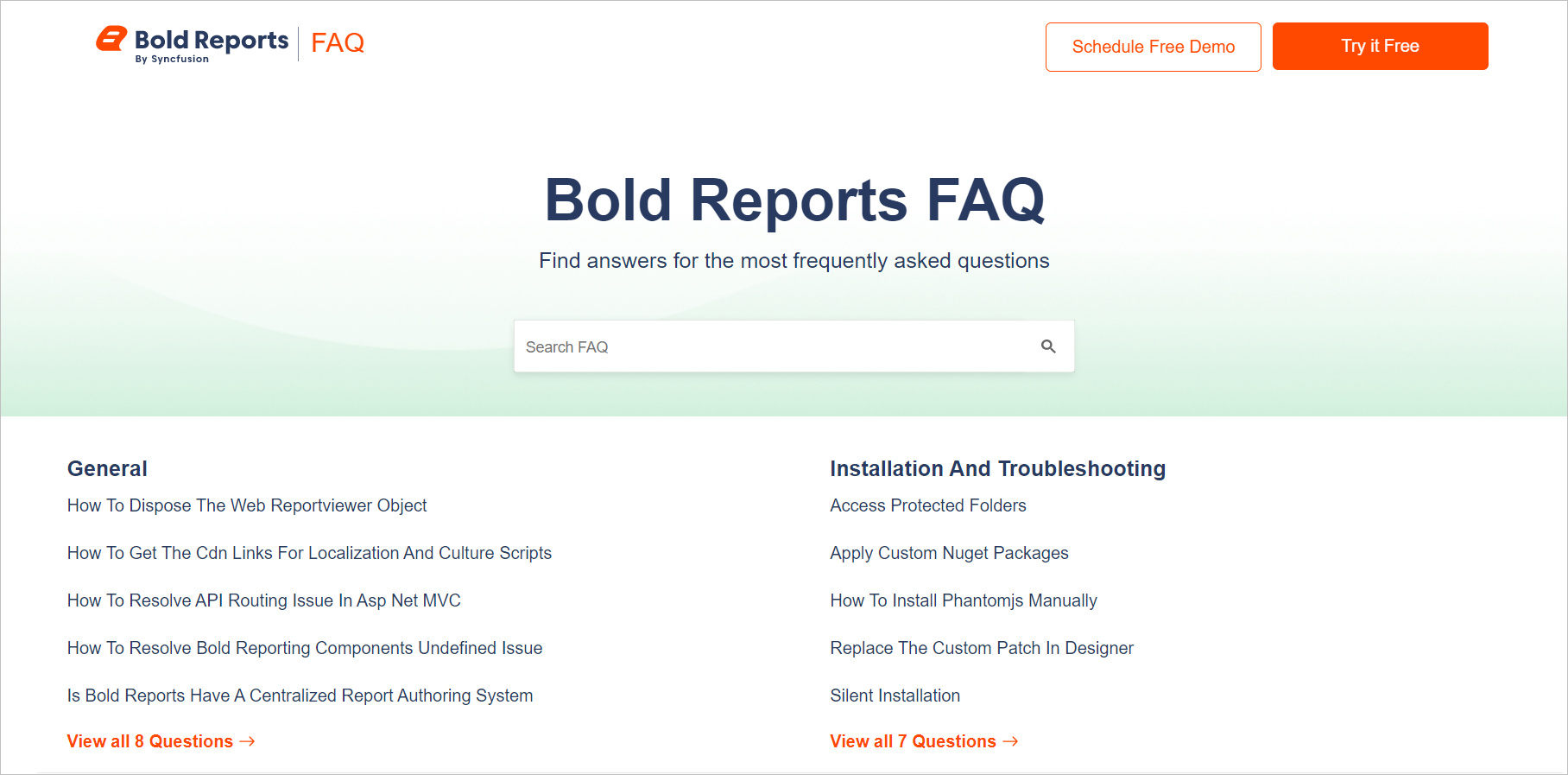 Home Page for FAQs website | Report Tools Software