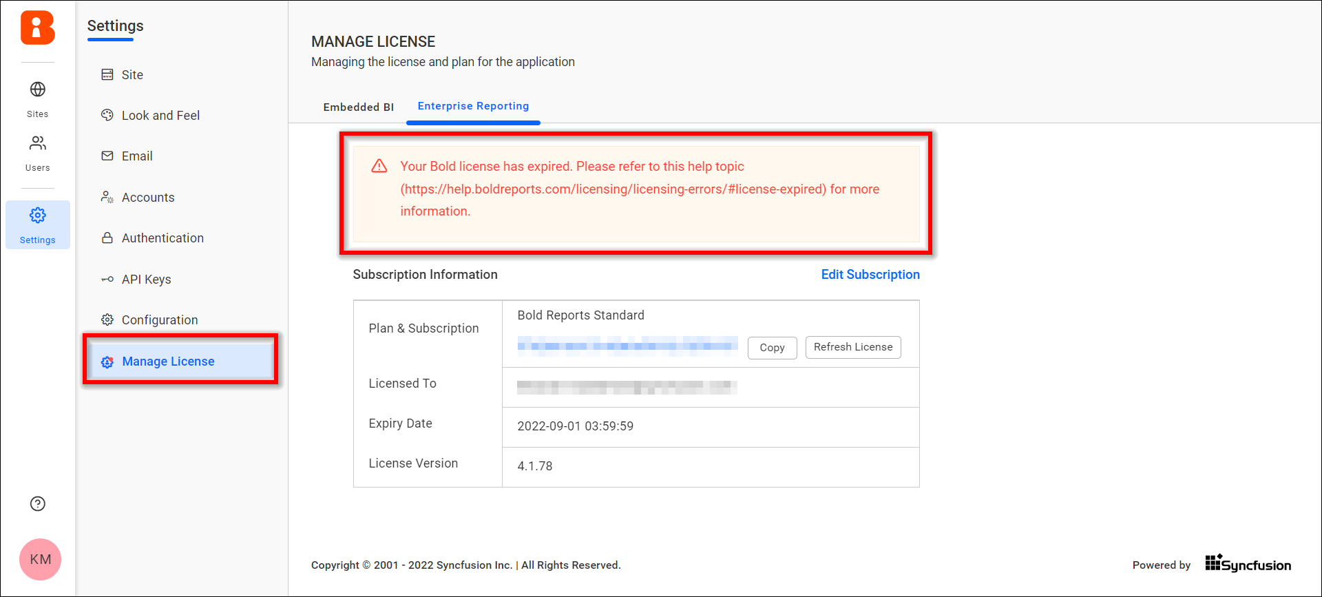 Manage License on UMS settings page | Report Tools Software 