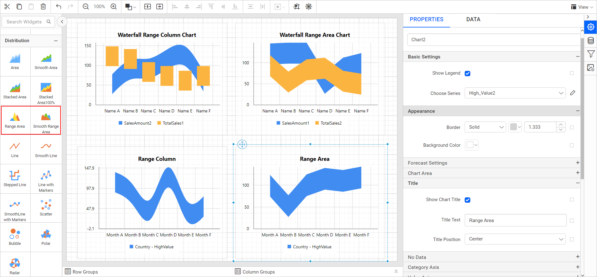 Range Area and Smooth Range Area charts | Report Tools Software