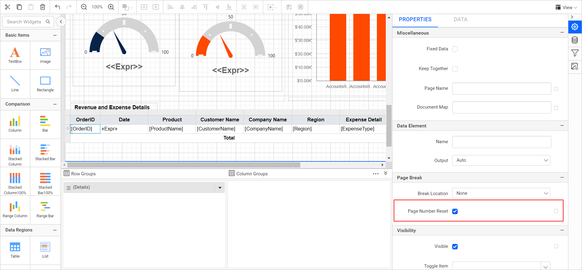 Reset Page Number Property | Report Tools Software