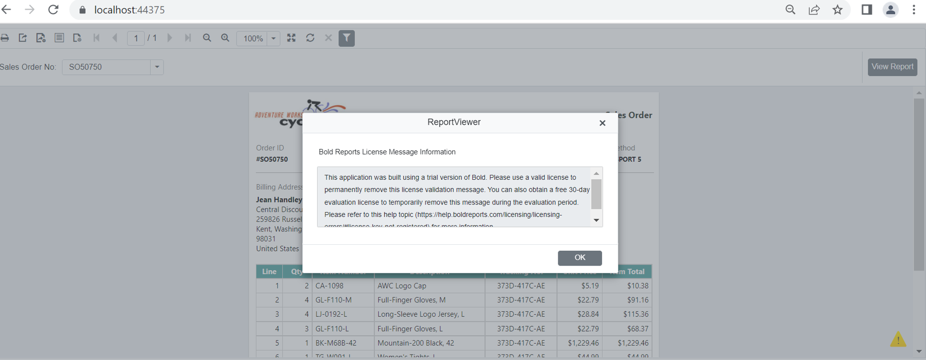 Viewer License Message | Report Tools Software
